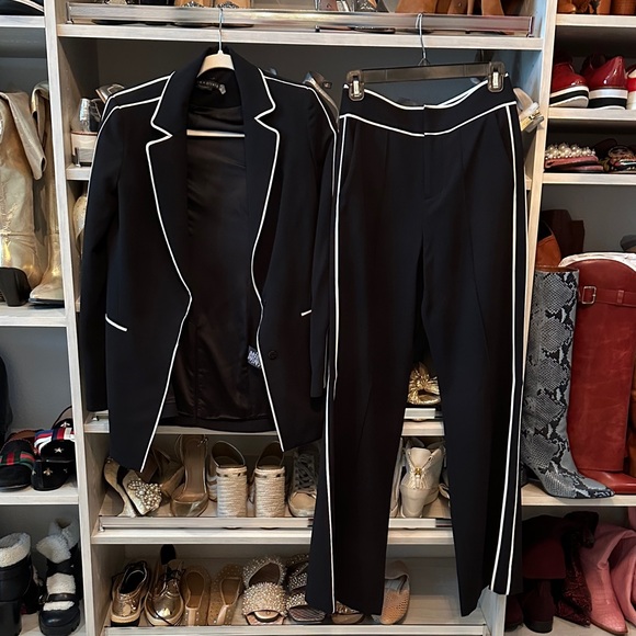 Alice + Olivia Black Pantsuit with White Piping - Picture 1 of 7